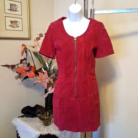 Preowned J. Michaels Women's Well Design Tailored Pink Suede Leather Lined Dress - Picture 3 of 9